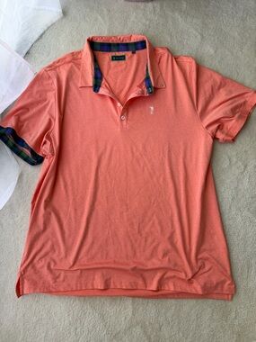 William Murray Golf Men's Coral Polo with Tartan Trim